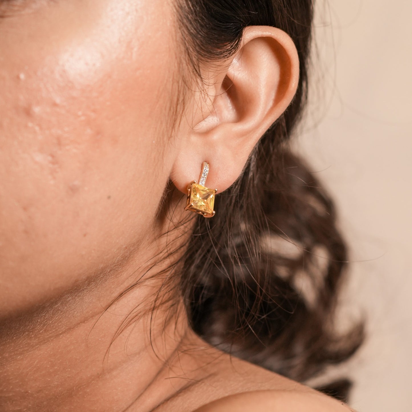 Dangling Yellow Square Earrings