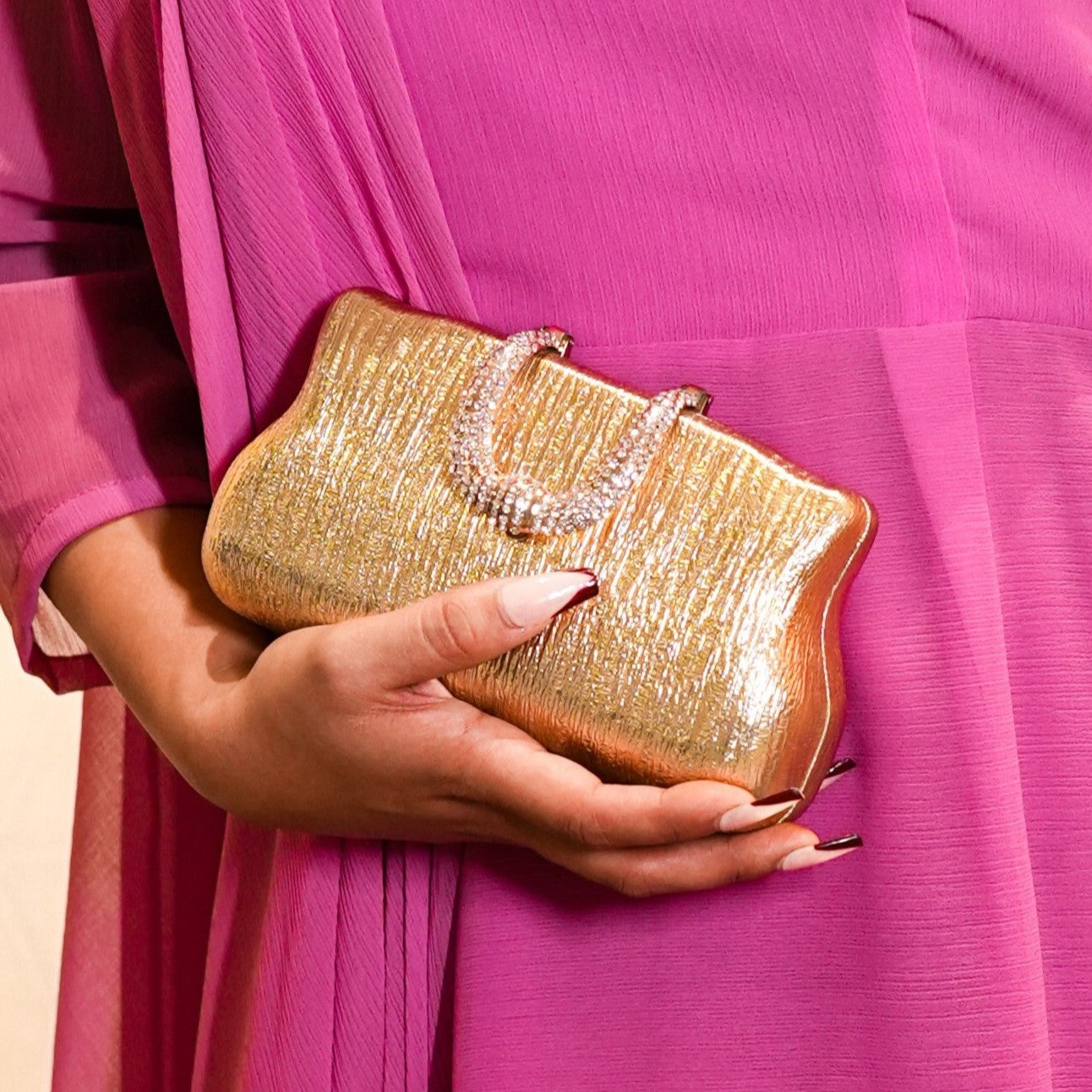 Golden Hard Case Evening Clutch