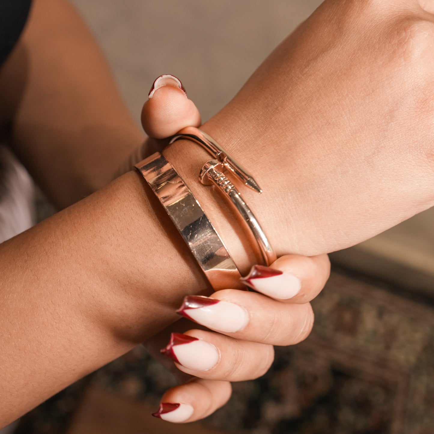 Rose Gold D-Ring  with Love Bracelet